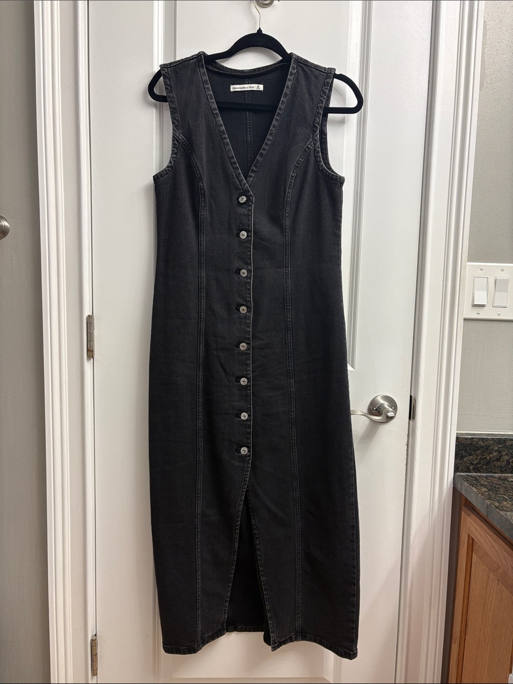 Abercormbie & Fitch Black Button-Front Denim Dress (M)